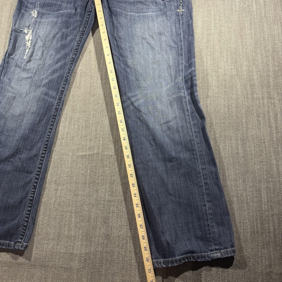 Affliction Black Premium Jeans Mens 36x32 Blue Blake Straight Buckle Distressed - Picture 4 of 9